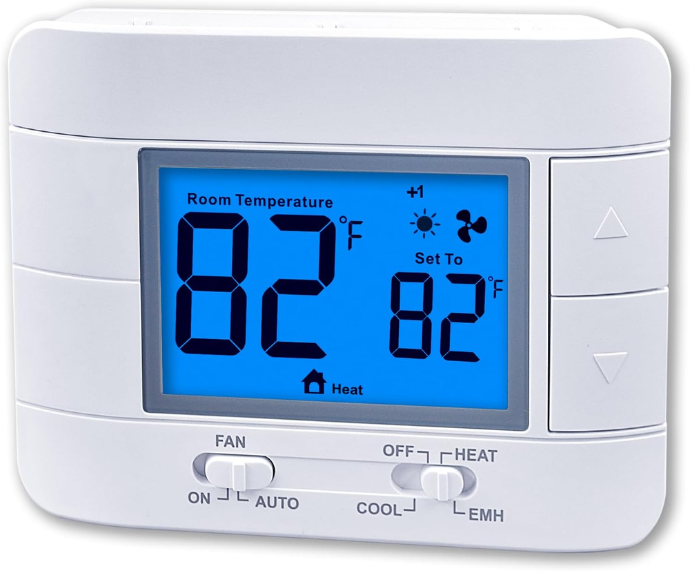 Non-programmable heat pump thermostat for home with large LCD, 2H/1C