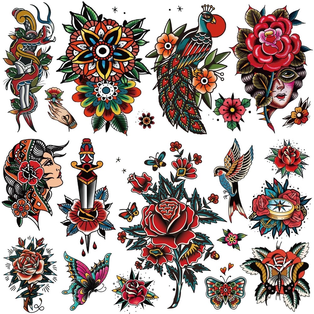Classic Old School Temporary Tattoos Set