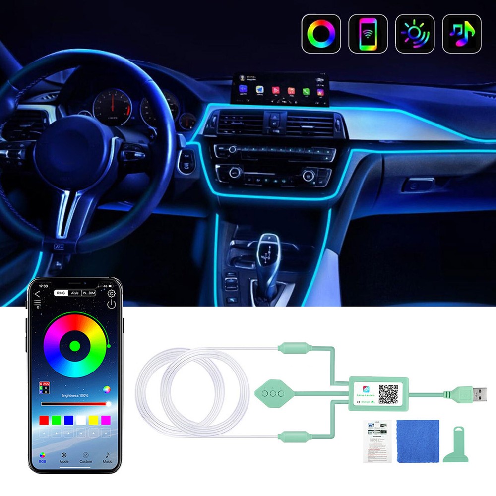 Car Ambient Interior Lighting Kit USB Neon for Dashboard and Center Console