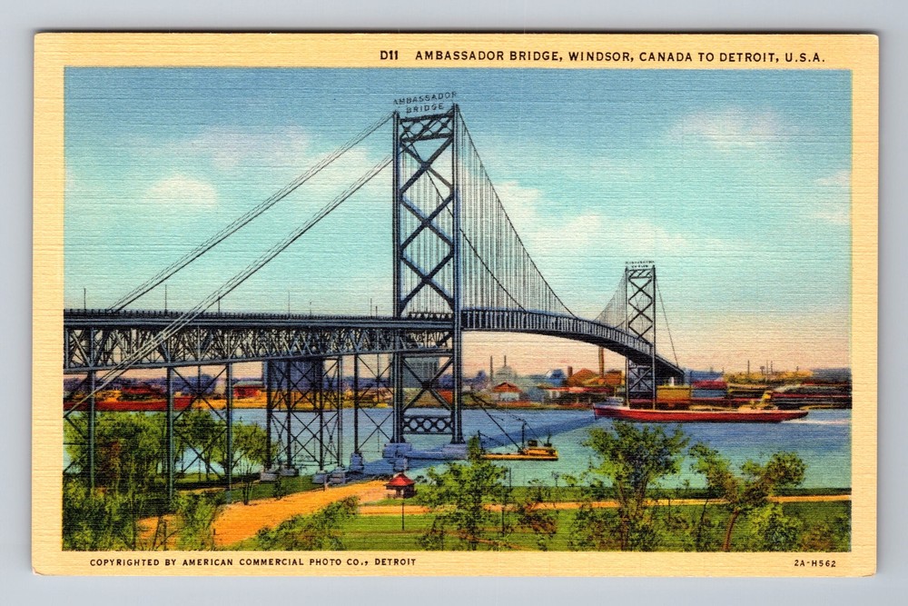 Vintage Postcard of Detroit's Ambassador Bridge to Windsor Canada